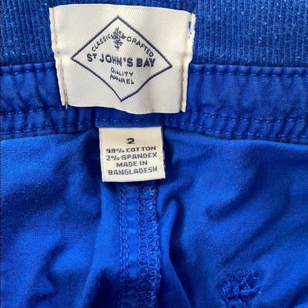Saint Johns Bay Cargo Shorts Electric Blue Cotton Elastic Waist - Picture 4 of 7